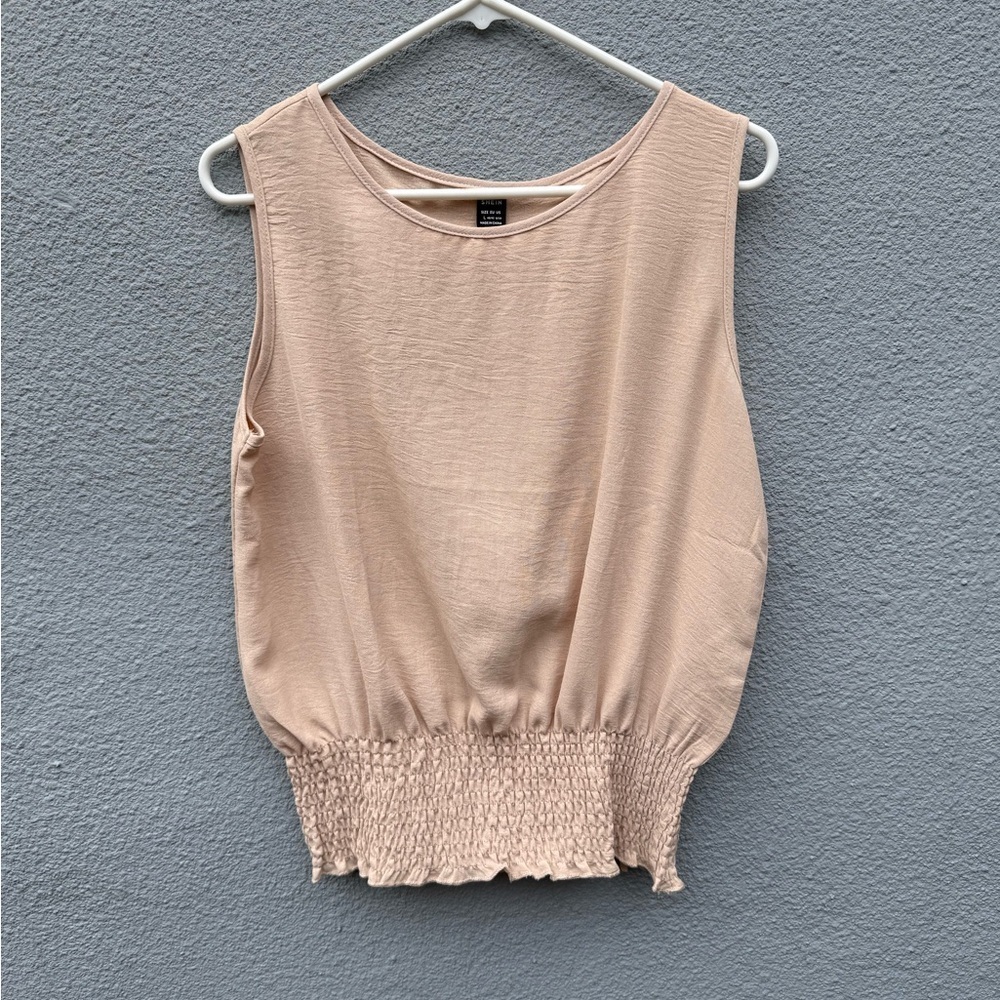 SHEIN Beige Smocked Hem Tank Top, Size Large